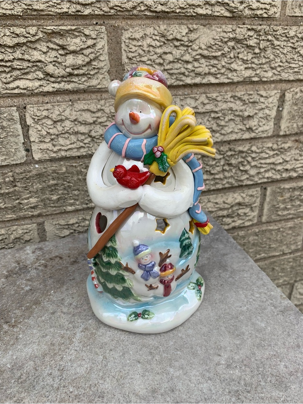 Ceramic Snowman 10” Votive Tea Light Candle Holder Winter Decor